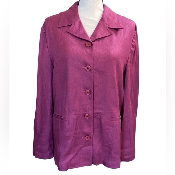 𝅺EMBASSY Row Pure Linen Size 10 Plum Blazer. Two Faux Front Pockets - Picture 1 of 8